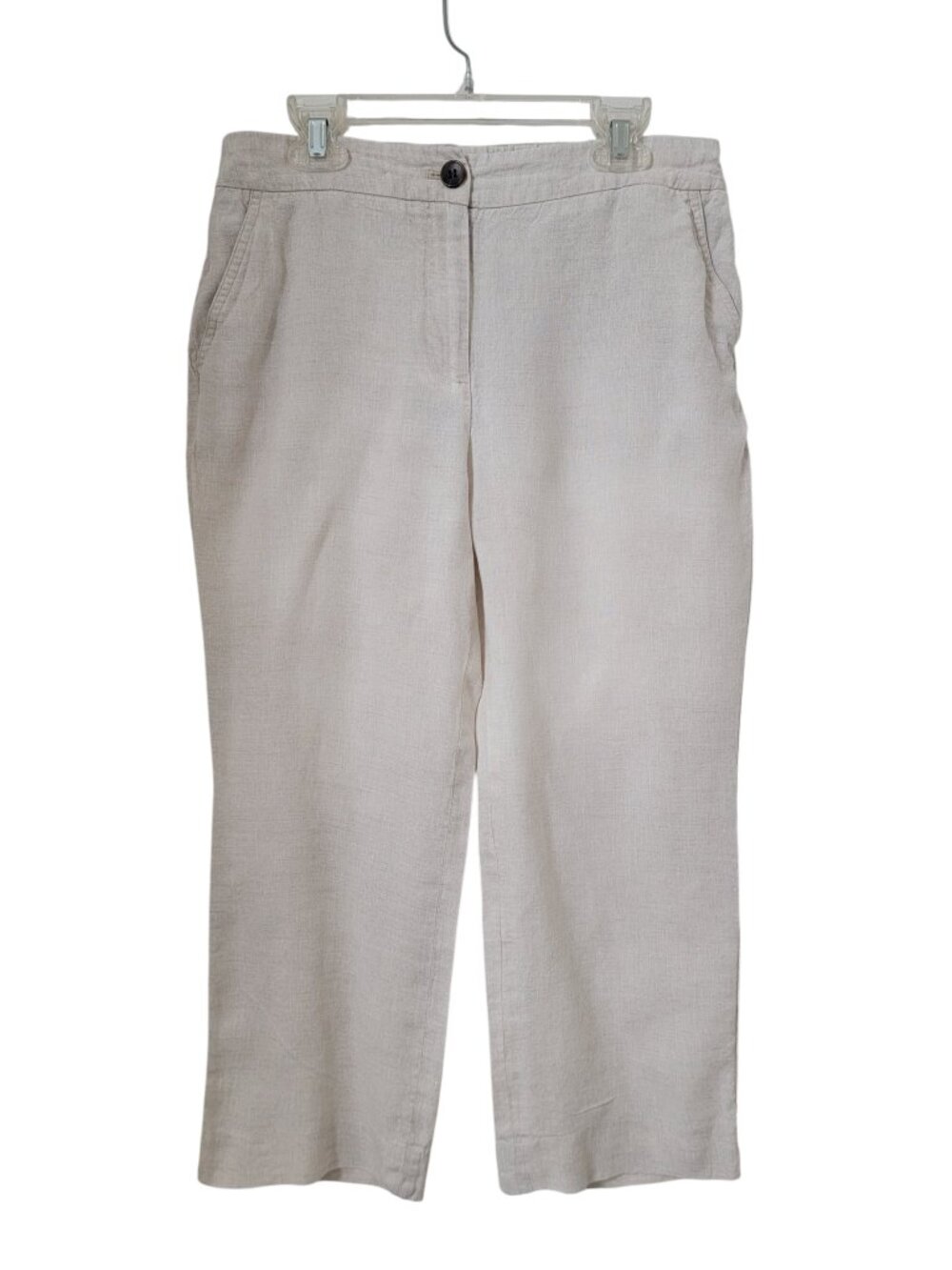 Talbots Size 2P Natural Linen Colored Flat Front Straight Leg Cropped Linen Pant